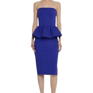 NWT Chiara Boni Dress Women's Blue Panthea Strapless Peplum Sheath Dress Size 42